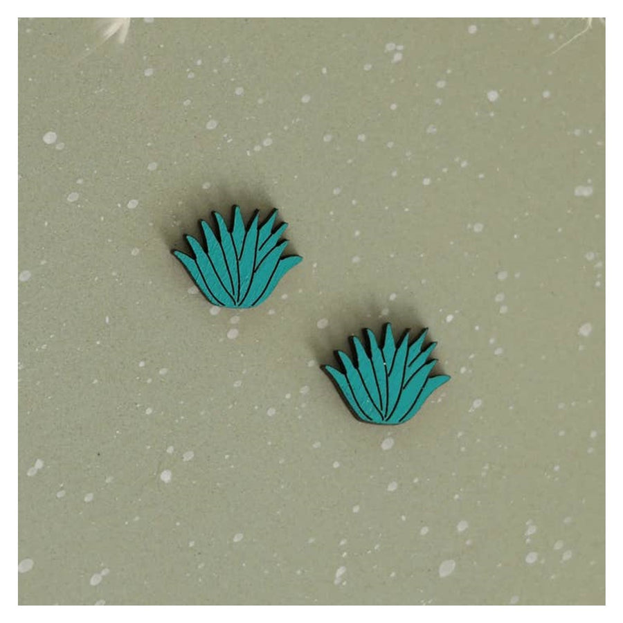 Teal Agave Wood Stud Earrings
