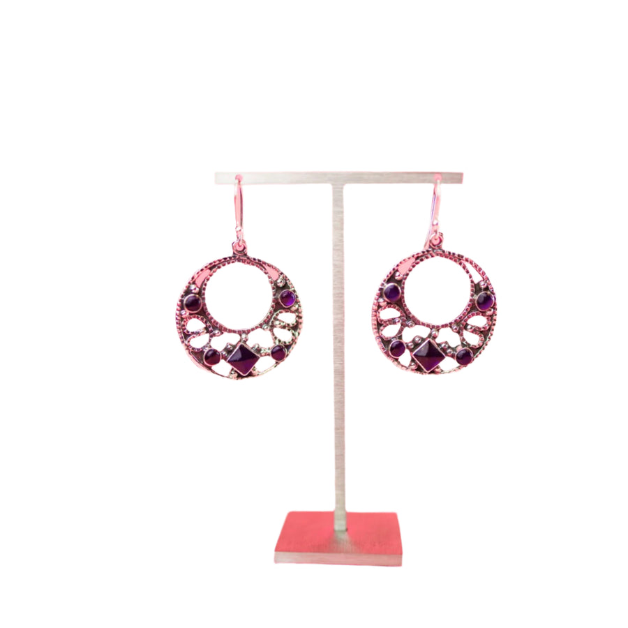 Sterling Silver Baroque Style with Amethyst Earrings