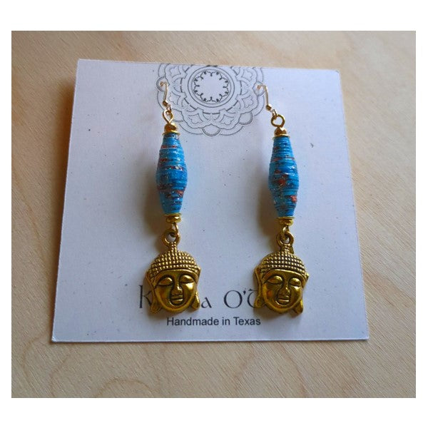 14kt Gold Filled Blue Hand Rolled Buddha Earrings
