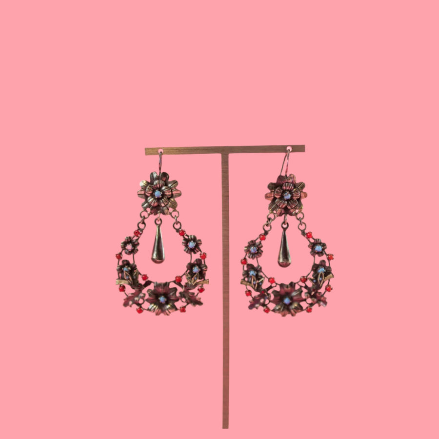 Sterling Silver Flowers and Doves with Turquoise and Coral Earrings