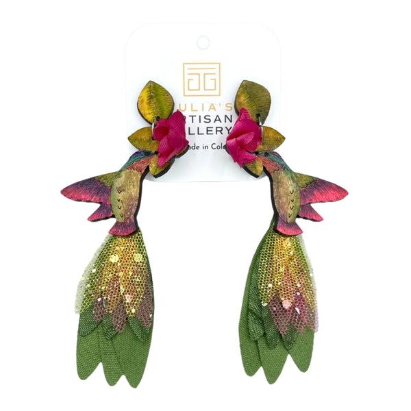 Large Green Hummingbird Earrings