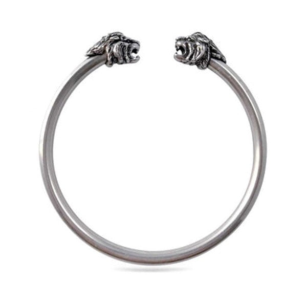 Oxidized Silver Finish Lions Head Bangle Bracelet