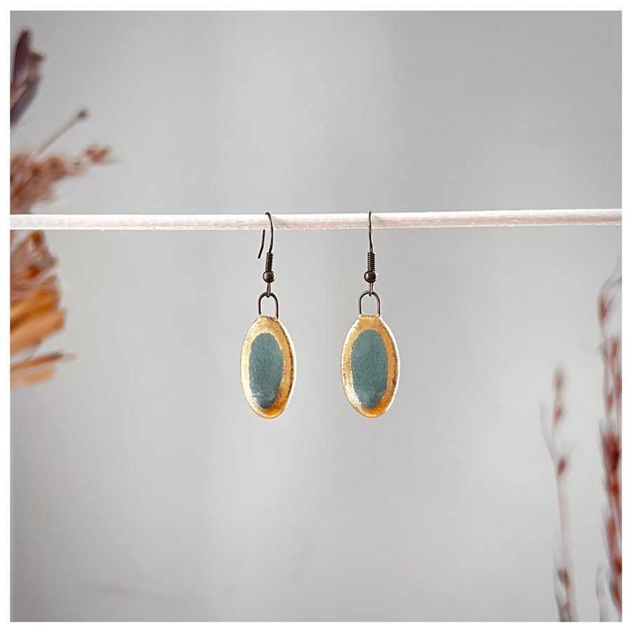 Matte Turquoise Oval Earrings with Painted Gold