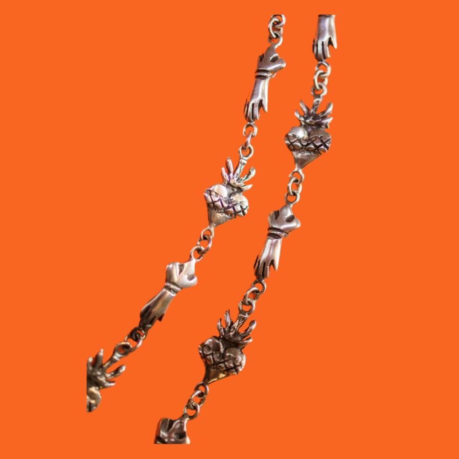 Sterling Silver Hand & Heart Milagro Necklace