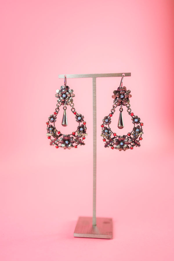 Sterling Silver Flowers and Doves with Turquoise and Coral Earrings