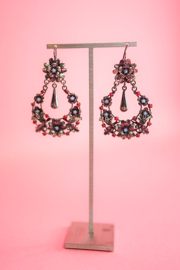 Sterling Silver Flowers and Doves with Turquoise and Coral Earrings