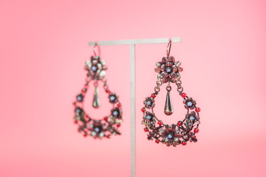 Sterling Silver Flowers and Doves with Turquoise and Coral Earrings