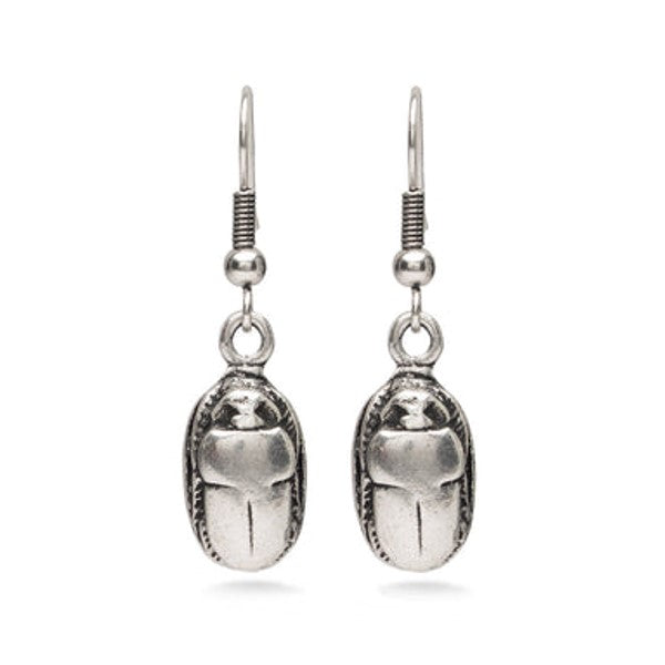 Antiqued Silver Finish Scarab Earrings