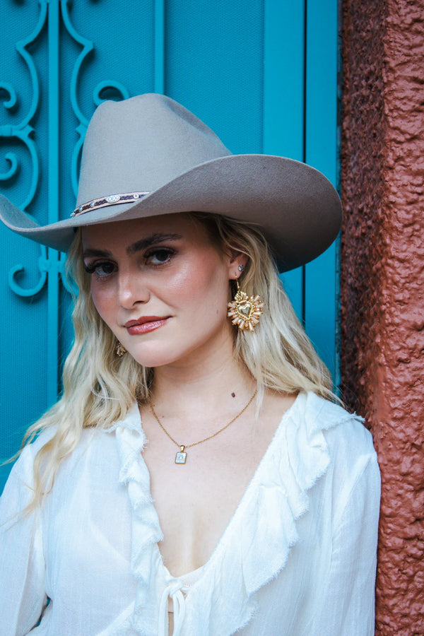 Tan Heart Crystal Earrings
