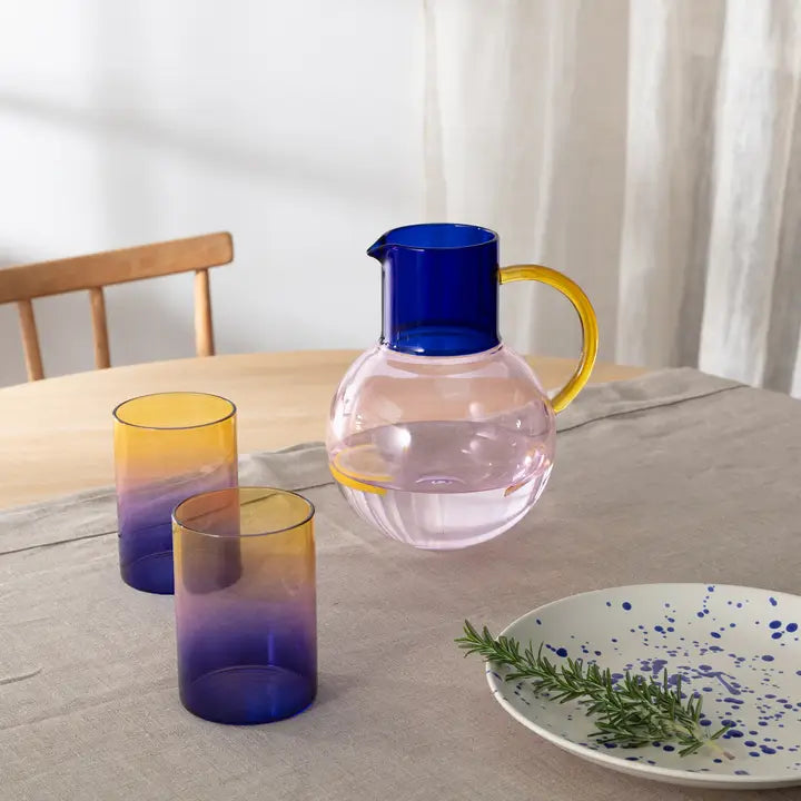 Set of Two Blue Yellow and Pink Drinking Glasses