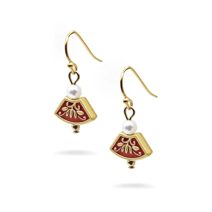 Asian Golden Lotus Earring w/Pearl