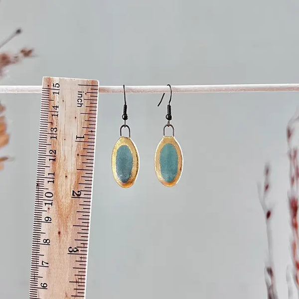 Matte Turquoise Oval Earrings with Painted Gold