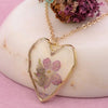 Purple Dried Flower Gold Heart Necklace