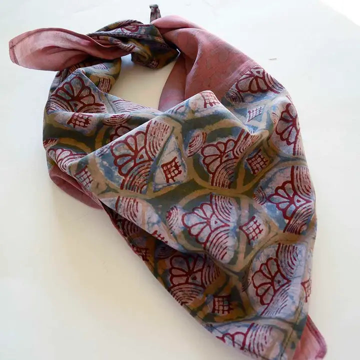 Dual-Sided Block Print Paloma Bandana Head Scarf