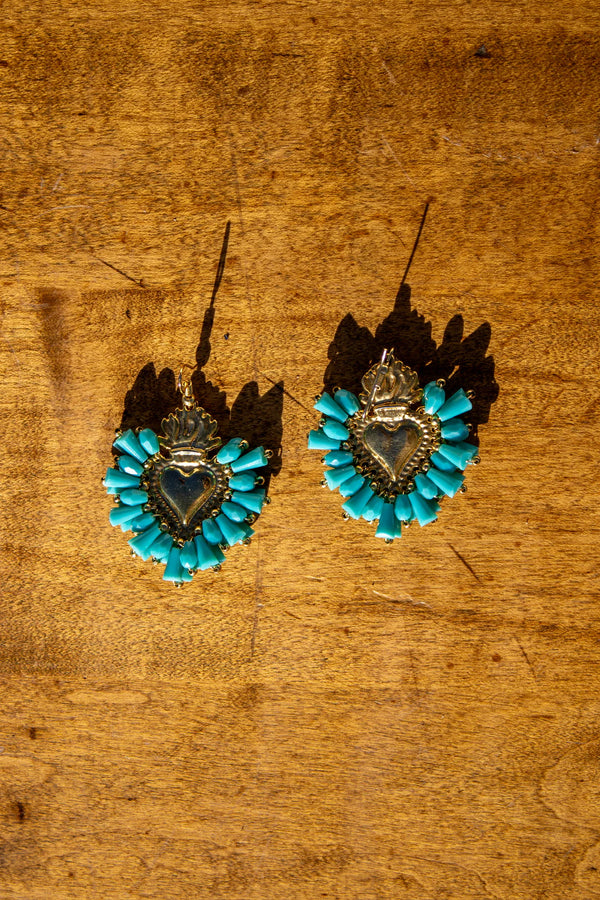 Teal Heart Crystal Earrings