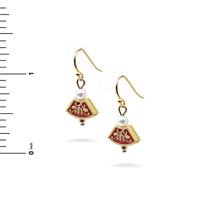 Asian Golden Lotus Earring w/Pearl