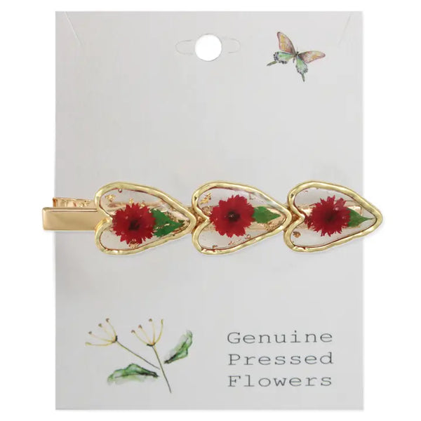 Red Dried Flower Heart Hair Clip