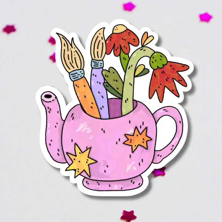 Paint brushes in teapot Sticker