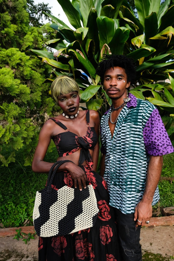 BB Bags Beaded Black & White Domino Effect Purse