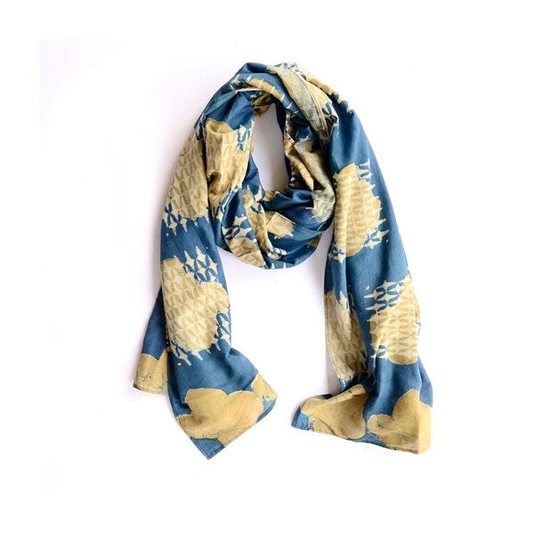 Blue and Gold Block Print Scarf