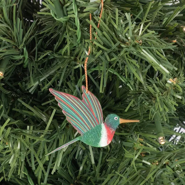 Ruby Throated Hummingbird Wood Ornament