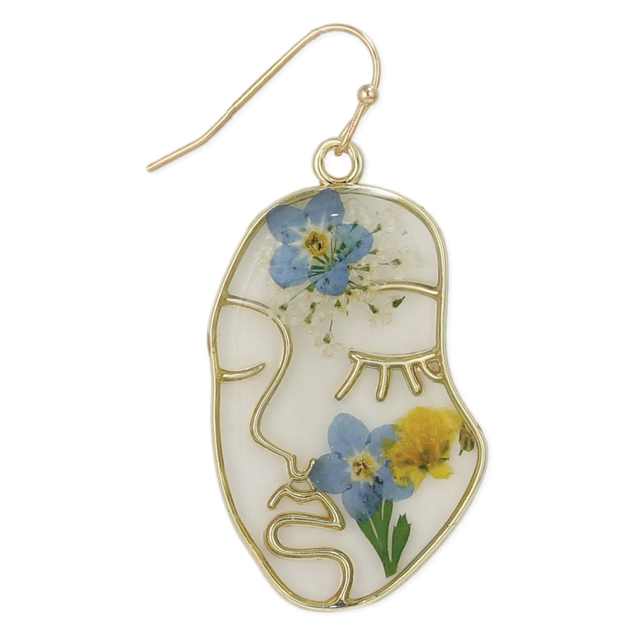 Blue Dried Flower Face Earrings