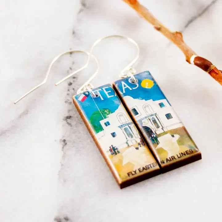 Texas Alamo Travel Poster Earrings