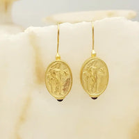Aphrodite Coin Earrings with Garnet