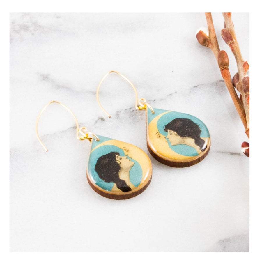 Art Nouveau Girl and Moon Earrings