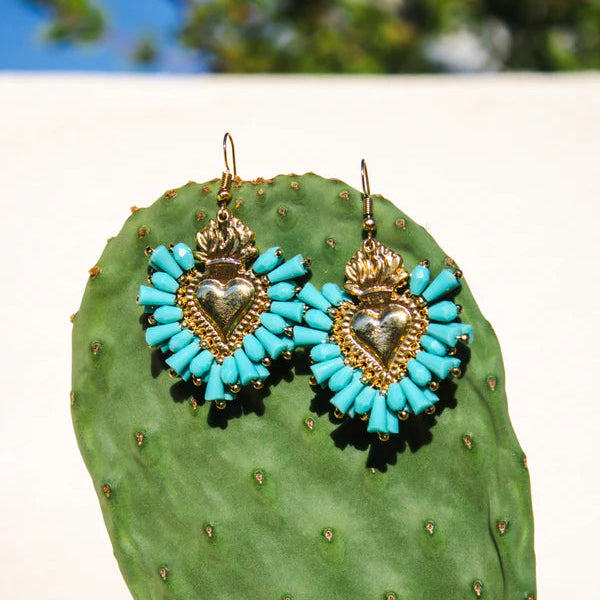 Teal Heart Crystal Earrings