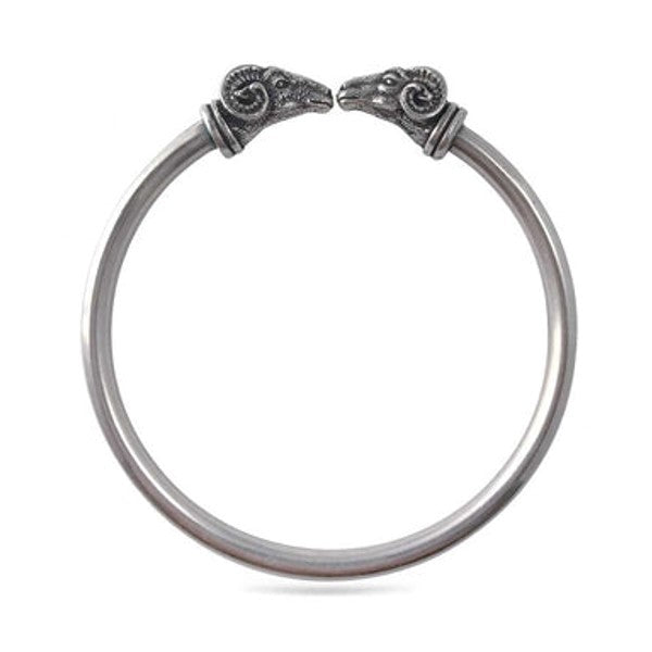 Oxidized Silver Finish Rams Head Bangle Bracelet