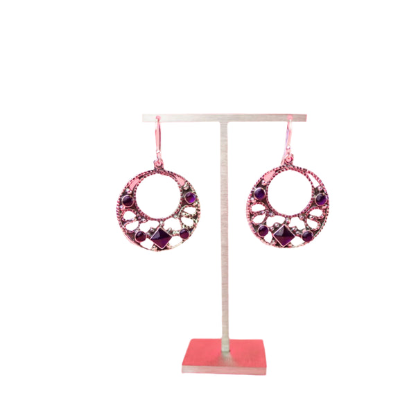 Sterling Silver Baroque Style with Amethyst Earrings