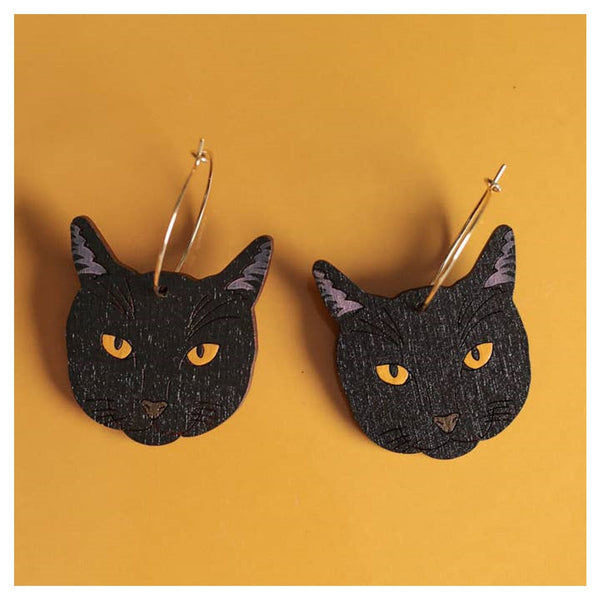 Black Cat Hoop Earrings