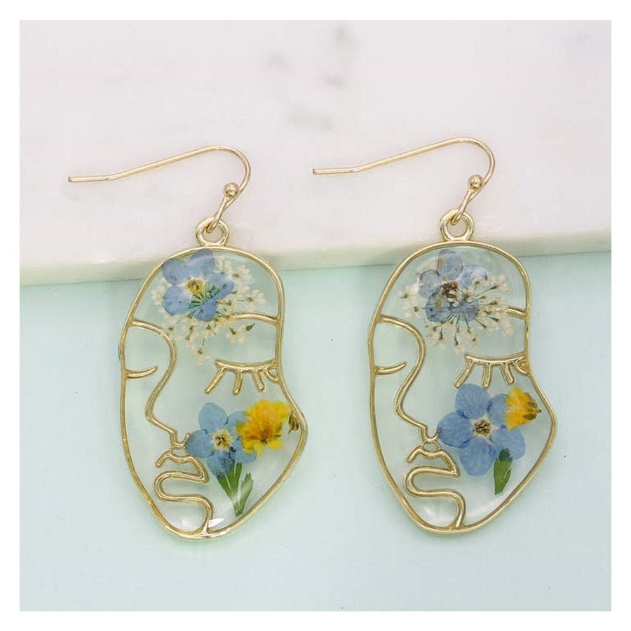 Blue Dried Flower Face Earrings