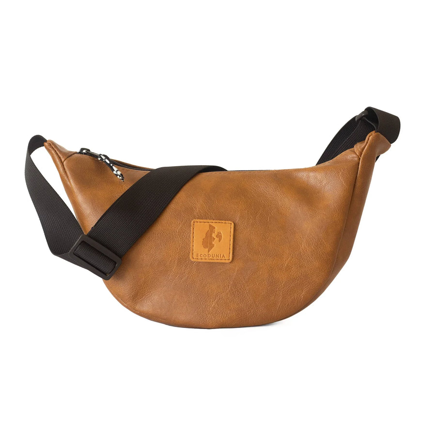 Round Mini Brown Vegan Leather Bag