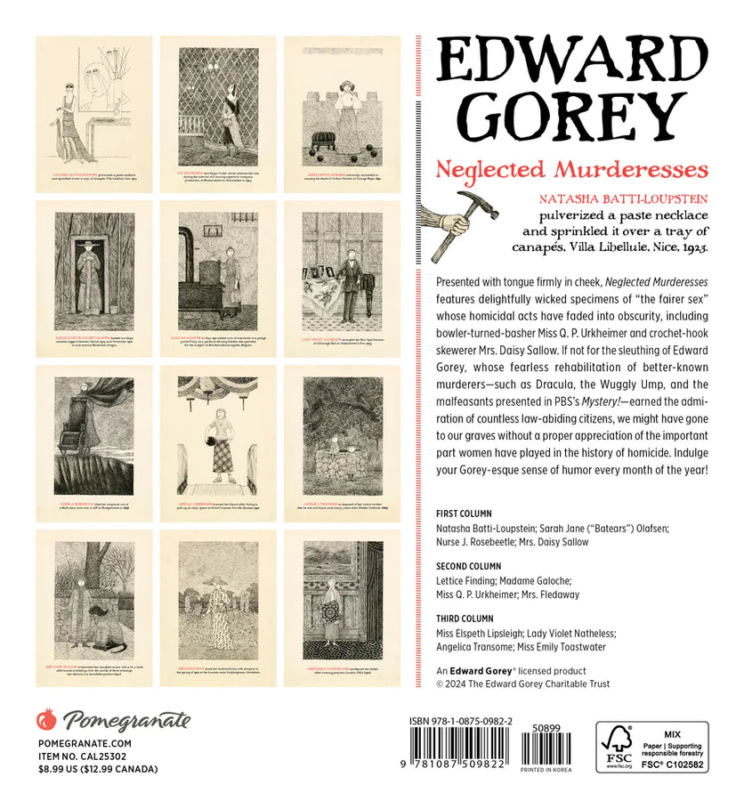 Edward Gorey: Neglected Murderesses 2025 Mini Calendar