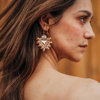 Tan Heart Crystal Earrings