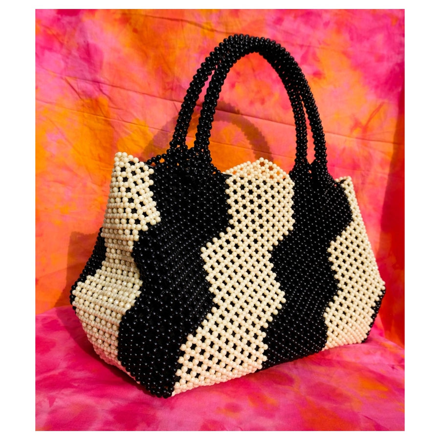 BB Bags Beaded Black & White Domino Effect Purse