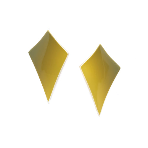 Olive Green Elongated Deco Diamond Posts Earrings