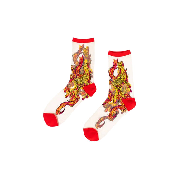 Flaming Cheetah Sheer Crew Socks