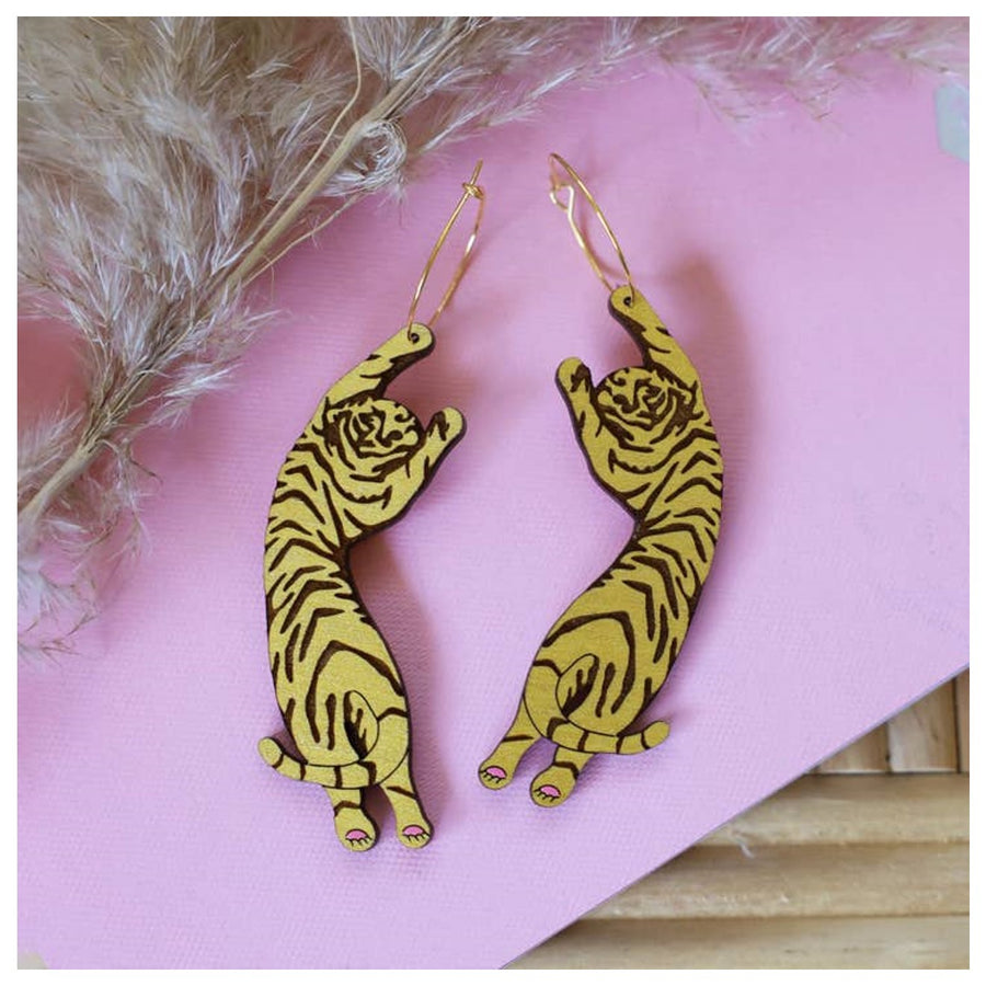Gold Tiger Hoop Earrings