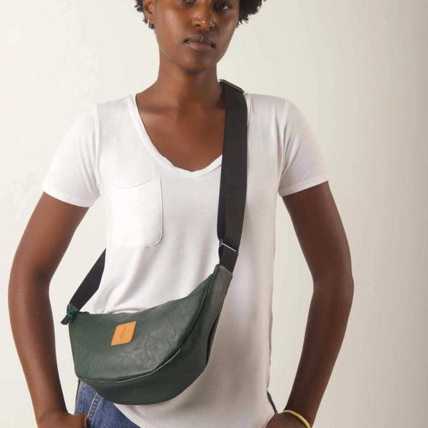 Round Mini Forest Green Vegan Leather Bag