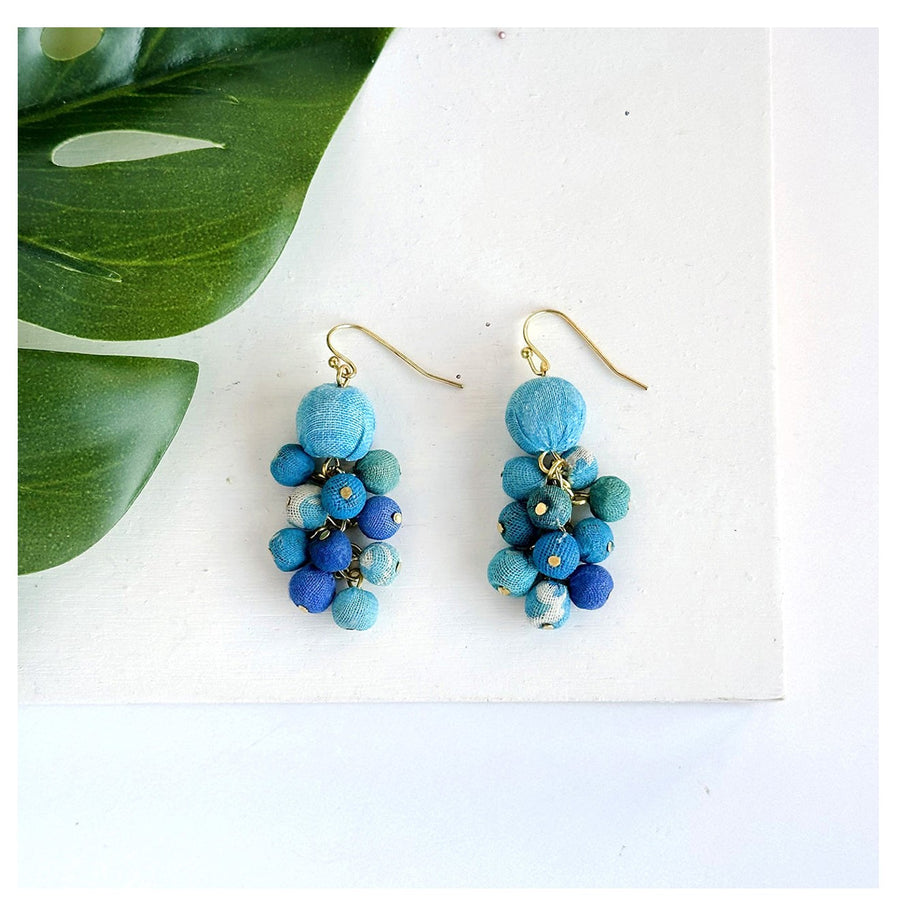 Kantha Azure Dangle Cluster Earrings