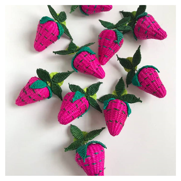Large Strawberry Iraca Woven Earrings