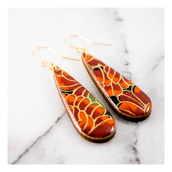 Red and Black Mum Teardrop Earrings