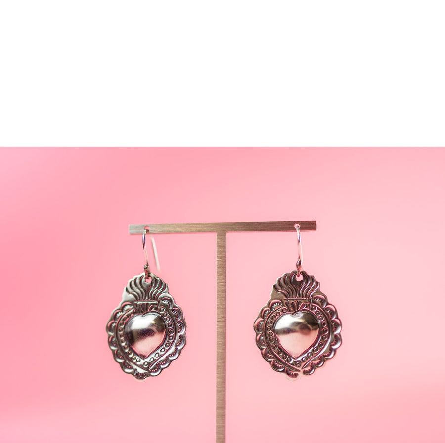 Sterling Silver Sacred Heart Earrings