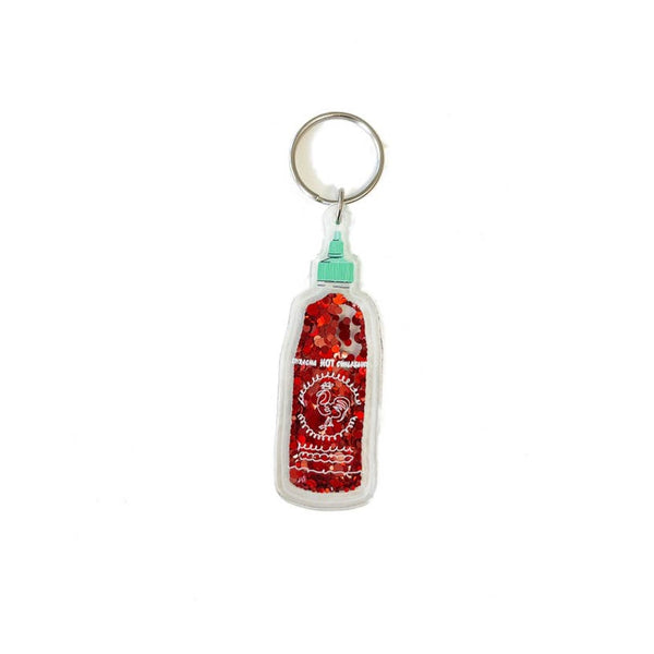 Siracha Hot Sauce Sparkle Keychain