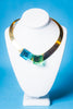 Larry Bell Inspired Vintage V Brass Choker with Teal and Green Resin Cubes