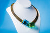 Larry Bell Inspired Vintage V Brass Choker with Teal and Green Resin Cubes