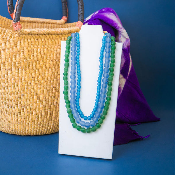 African Blue Glass Bead Necklace